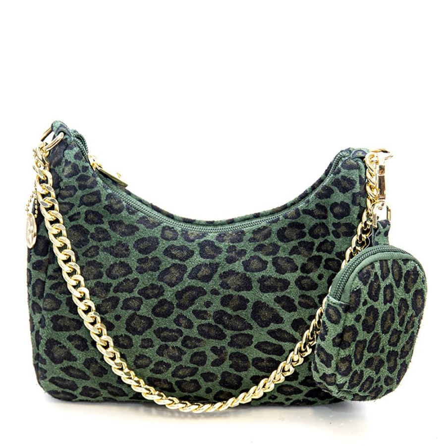 Borse A Spalla Laura Di Maggio | Avana - Bag In Camoscio Con Stampa Animalier Verde - Laura Di Maggio