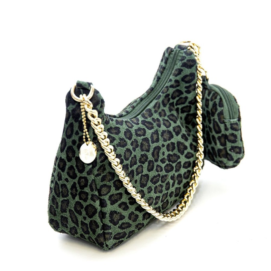 Borse A Spalla Laura Di Maggio | Avana - Bag In Camoscio Con Stampa Animalier Verde - Laura Di Maggio