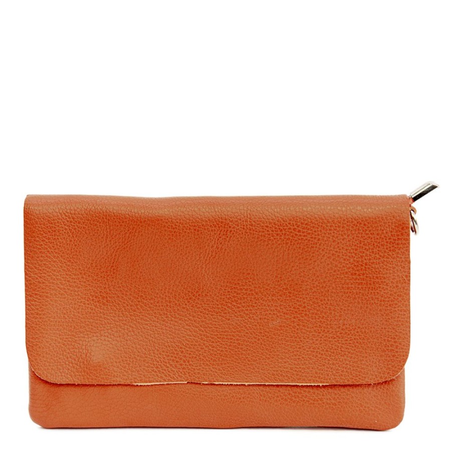 Borse Da Sera Laura Di Maggio | Claire - Pochette Sottile Arancio In Pelle Dollaro - Laura Di Maggio