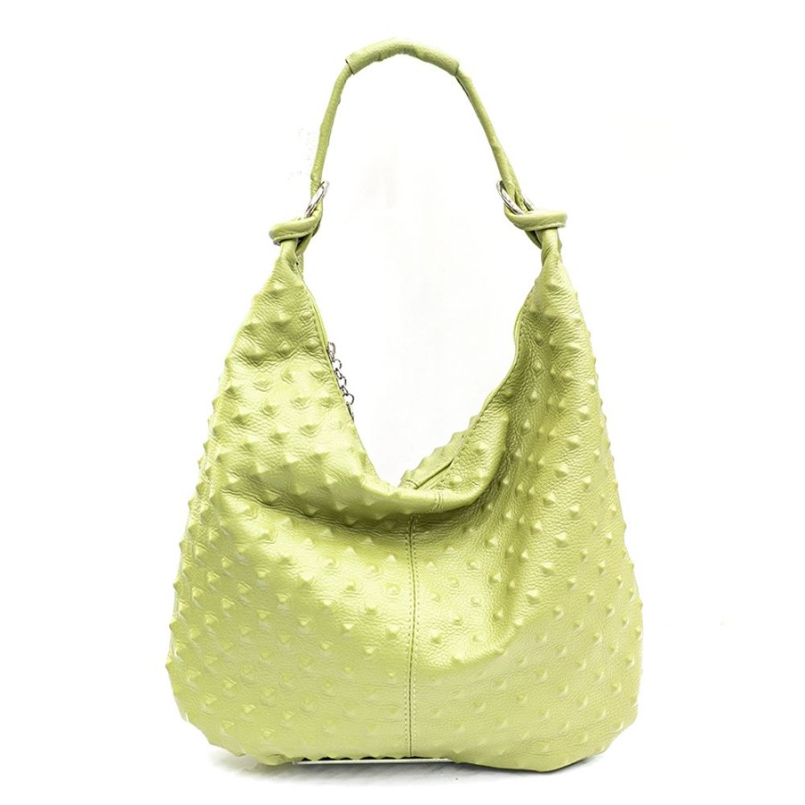 Borse A Spalla Laura Di Maggio | Asia - Hobo Bag In Pelle Stampa Chiodo Lime - Laura Di Maggio