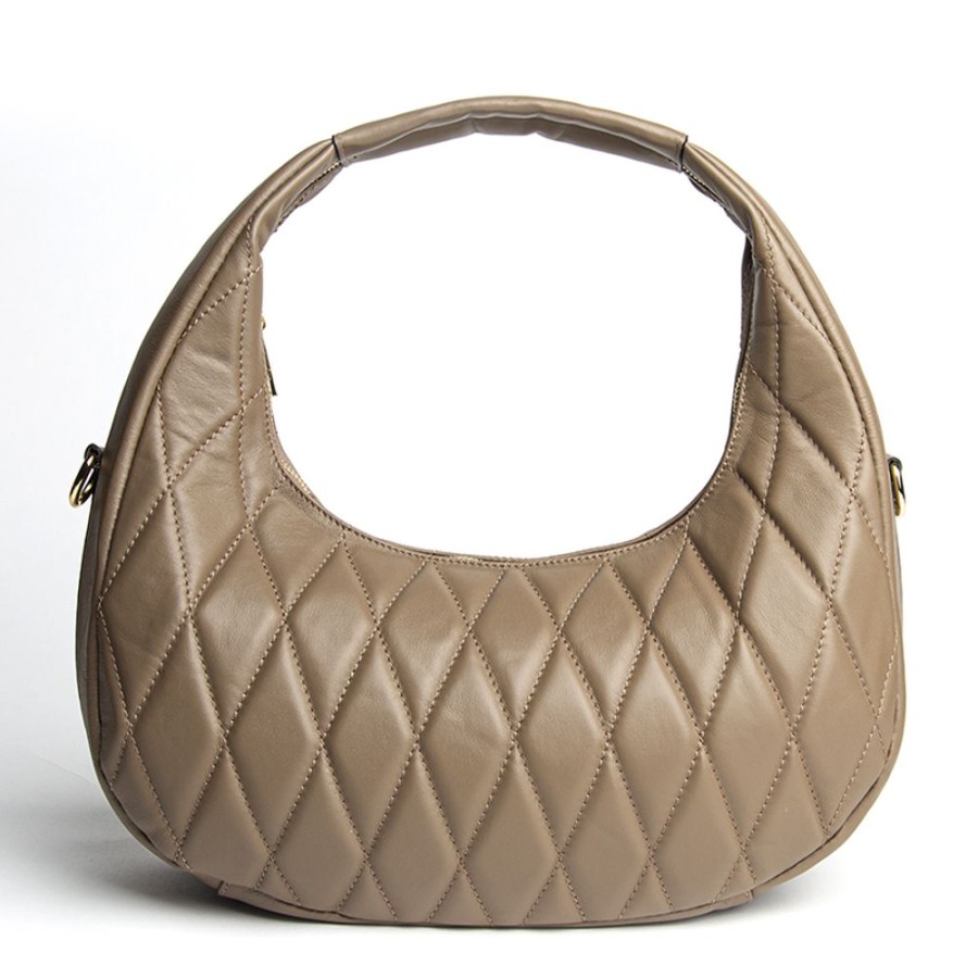 Borse A Spalla Laura Di Maggio | Agnese - Maxi Hobo In Nappa Trapuntata Taupe - Laura Di Maggio