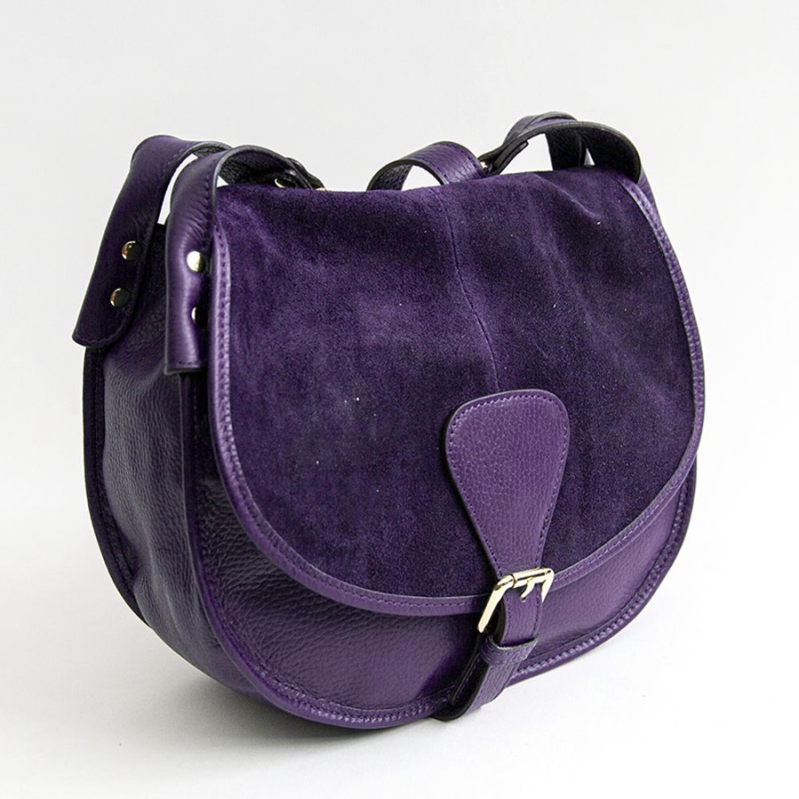 Borse A Spalla Laura Di Maggio | Saddle - Postina In Pelle E Camoscio Viola - Laura Di Maggio