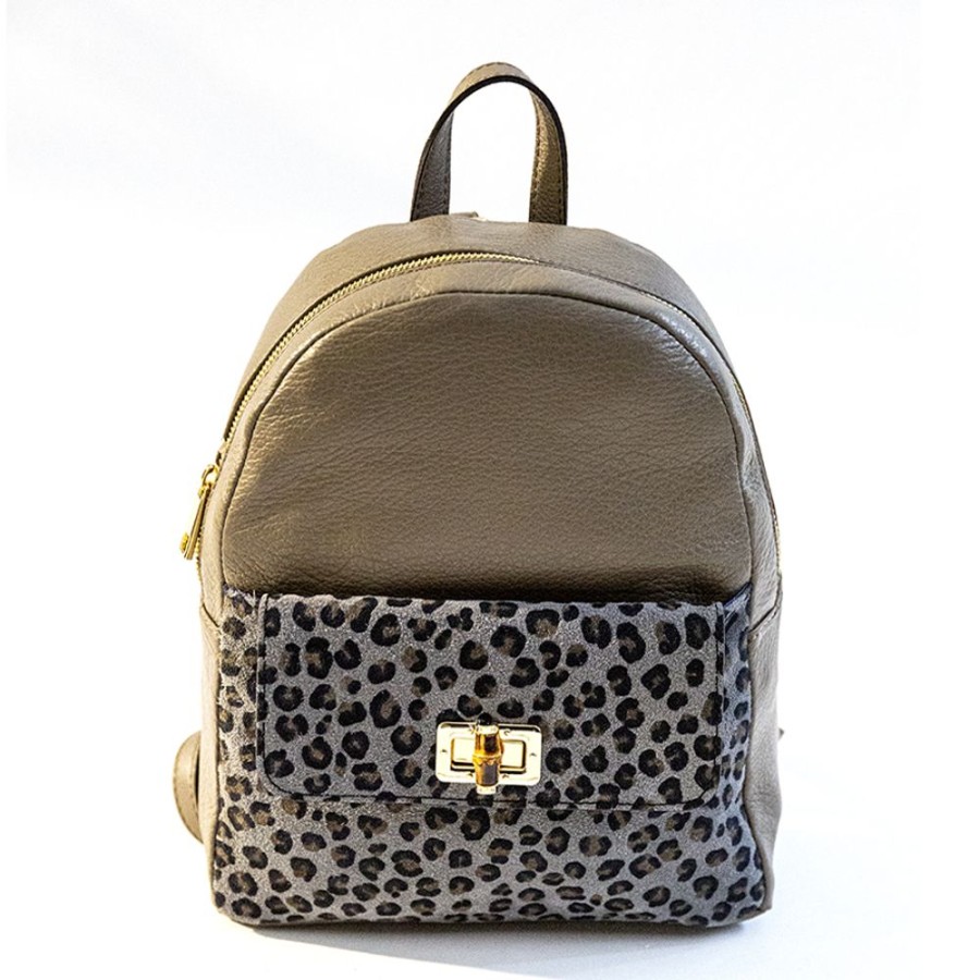 Zaini Laura Di Maggio | Nemo - Zaino In Pelle Taupe & Leopard - Laura Di Maggio