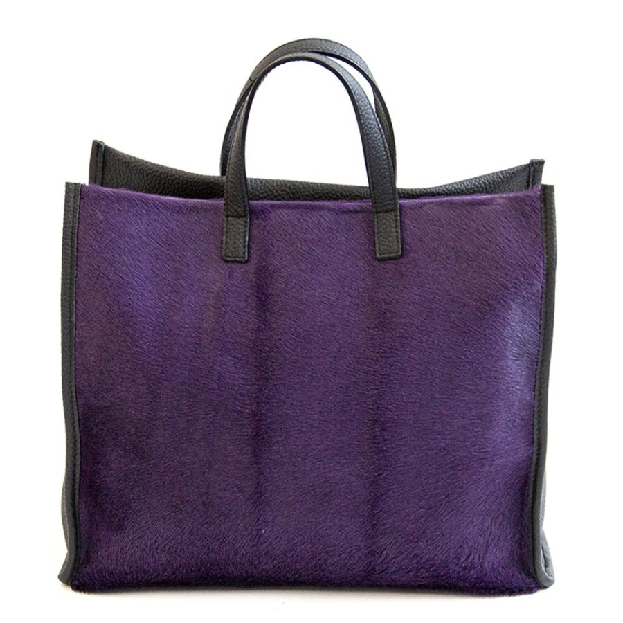 Borse A Mano Laura Di Maggio | Essencial - Maxi Borsa In Pelle E Cavallino Viola - Laura Di Maggio