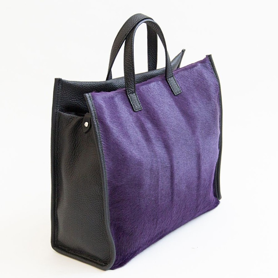 Borse A Mano Laura Di Maggio | Essencial - Maxi Borsa In Pelle E Cavallino Viola - Laura Di Maggio