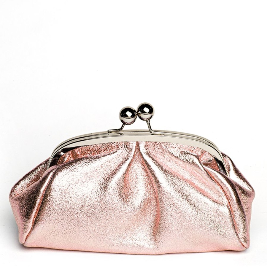 Borse Da Sera Laura Di Maggio | Clutch - Borsetta In Pelle Laminata Cipria - Laura Di Maggio