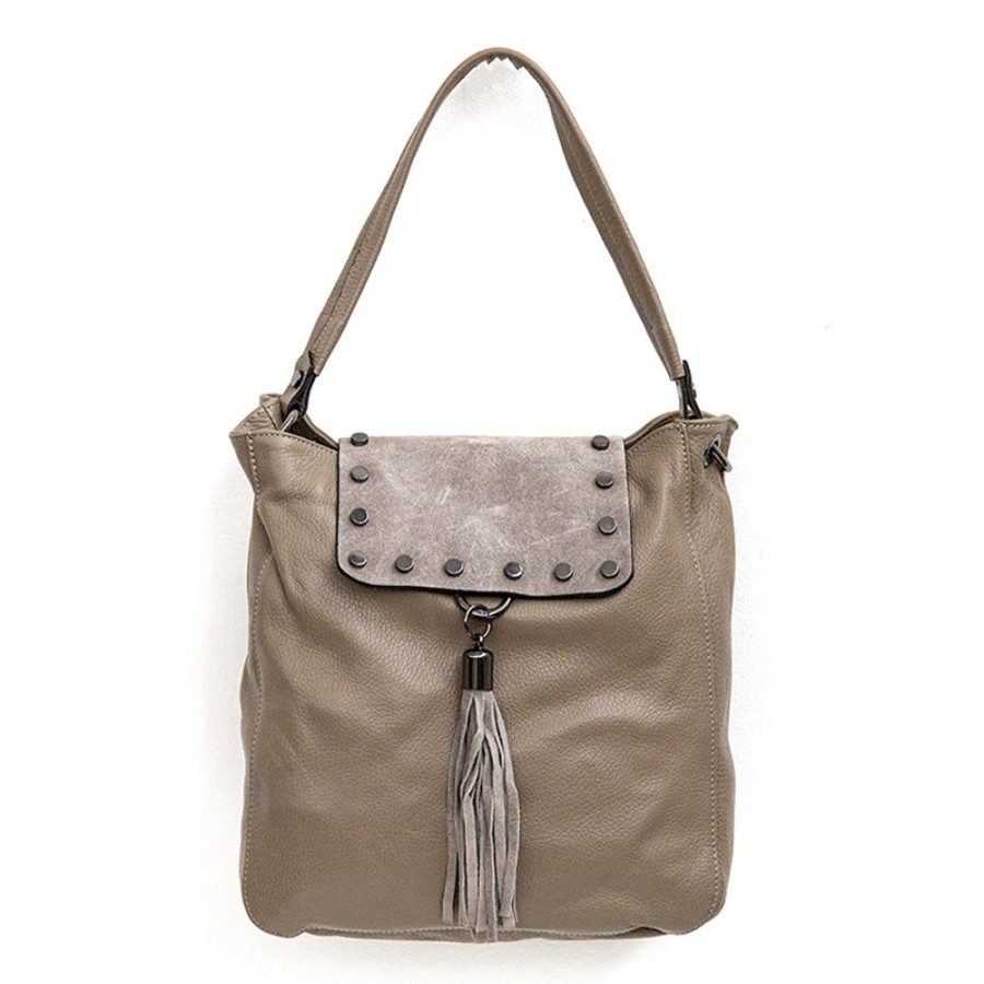 Borse A Spalla Laura Di Maggio | Isidora - Borsa In Pelle Dollaro + Camoscio Taupe - Laura Di Maggio