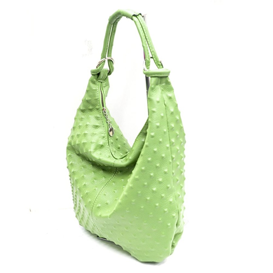 Borse A Spalla Laura Di Maggio | Asia - Hobo Bag In Pelle Stampa Chiodo Verde Mela - Laura Di Maggio