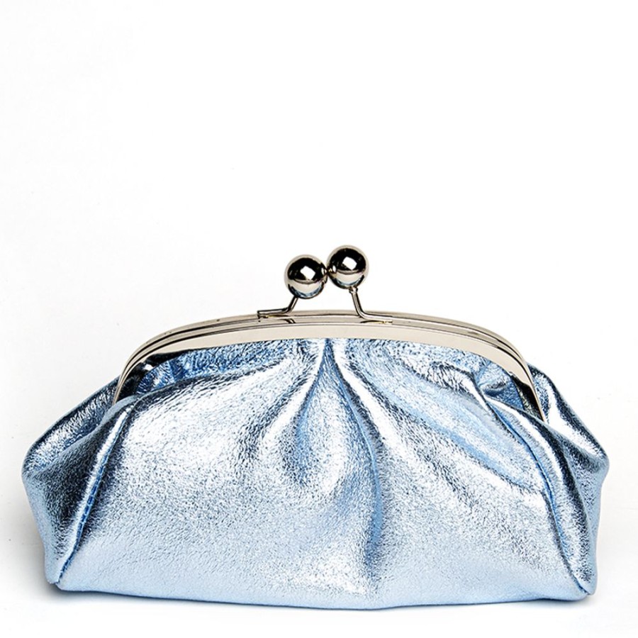 Borse Da Sera Laura Di Maggio | Clutch - Borsetta In Pelle Laminata Azzurra - Laura Di Maggio