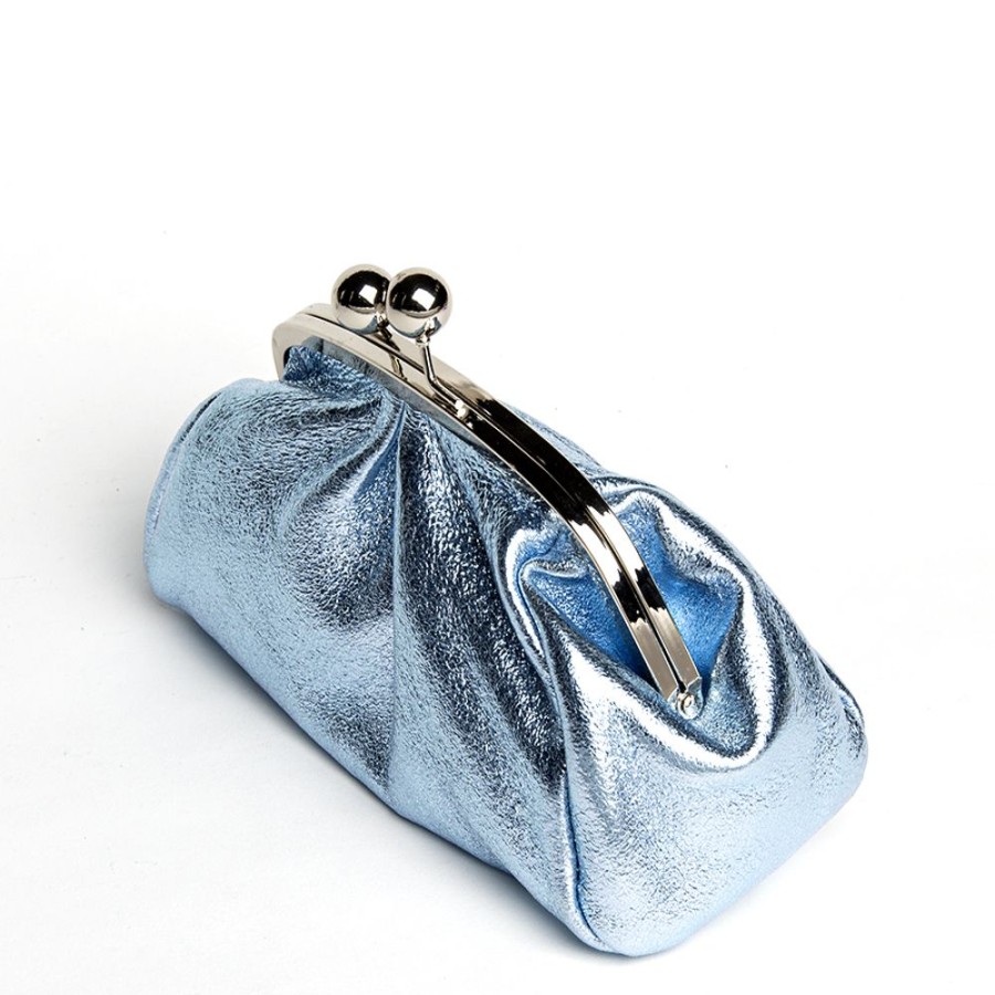 Borse Da Sera Laura Di Maggio | Clutch - Borsetta In Pelle Laminata Azzurra - Laura Di Maggio