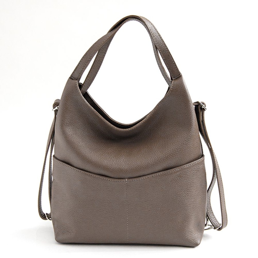 Zaini Laura Di Maggio | Madrid Zaino/Borsa In Pelle Taupe - Laura Di Maggio