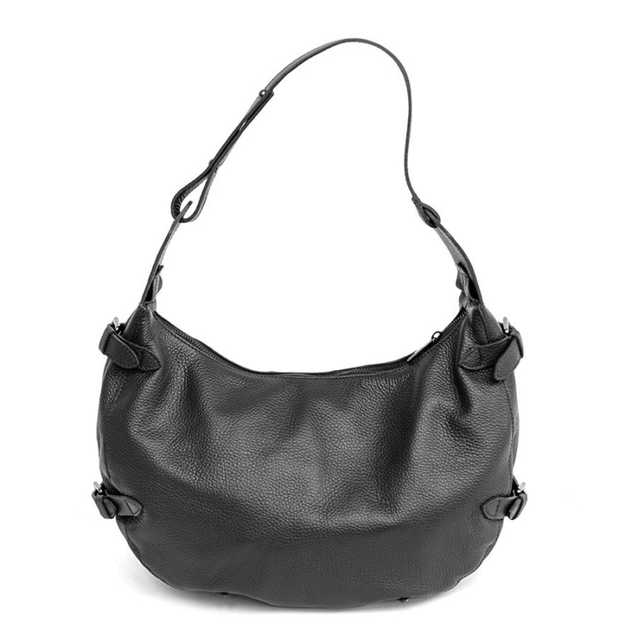 Borse A Spalla Laura Di Maggio | Candy - Hobo Bag Con Cinture Laterali Nera - Laura Di Maggio