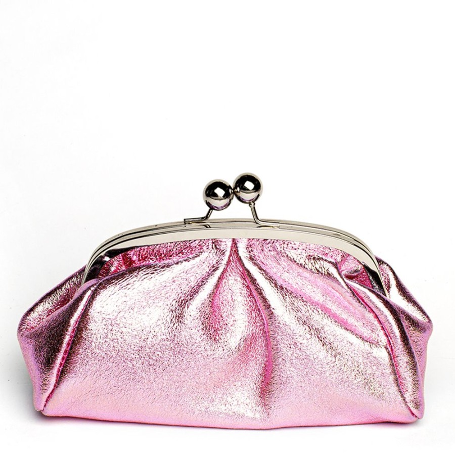 Borse Da Sera Laura Di Maggio | Clutch - Borsetta In Pelle Laminata Rosa - Laura Di Maggio