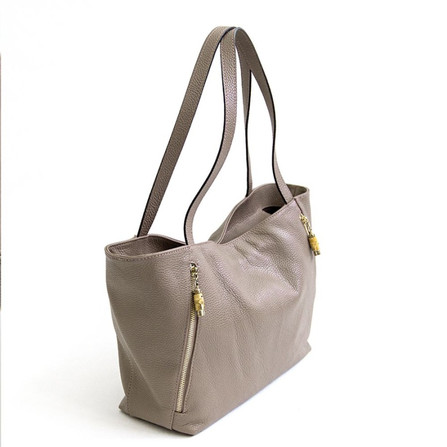 Borse A Spalla Laura Di Maggio | Bambu' Shopper - Borsa In Pelle Taupe - Laura Di Maggio