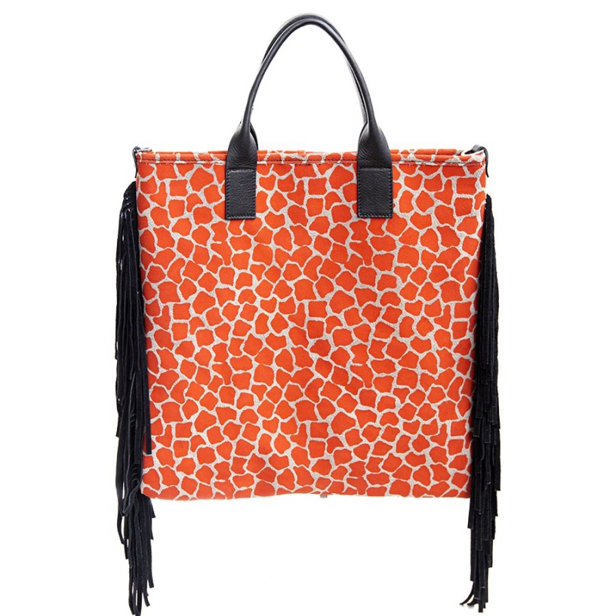 Borse A Spalla Laura Di Maggio | Jenny - Borsa In Camoscio Stampa Giraffa Arancio - Laura Di Maggio