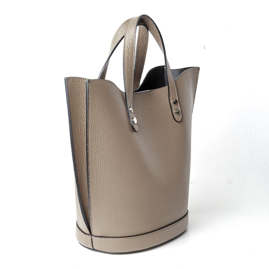 Borse A Mano Laura Di Maggio | Diva - Borsa Vasetto In Pelle Dollaro Taupe - Laura Di Maggio