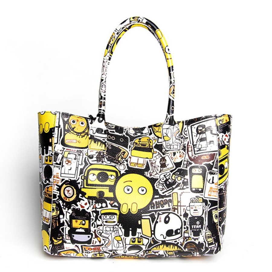 Borse A Spalla Laura Di Maggio | Doodle Maxi - Shopping In Pelle Serigrafata - Laura Di Maggio