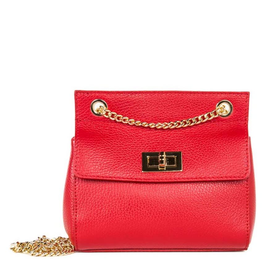 Borse Da Sera Laura Di Maggio | Greta - Mini Bag In Pelle Rossa Con Manici A Catena - Laura Di Maggio