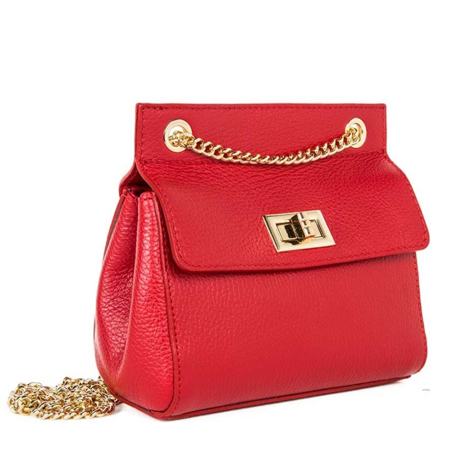 Borse Da Sera Laura Di Maggio | Greta - Mini Bag In Pelle Rossa Con Manici A Catena - Laura Di Maggio