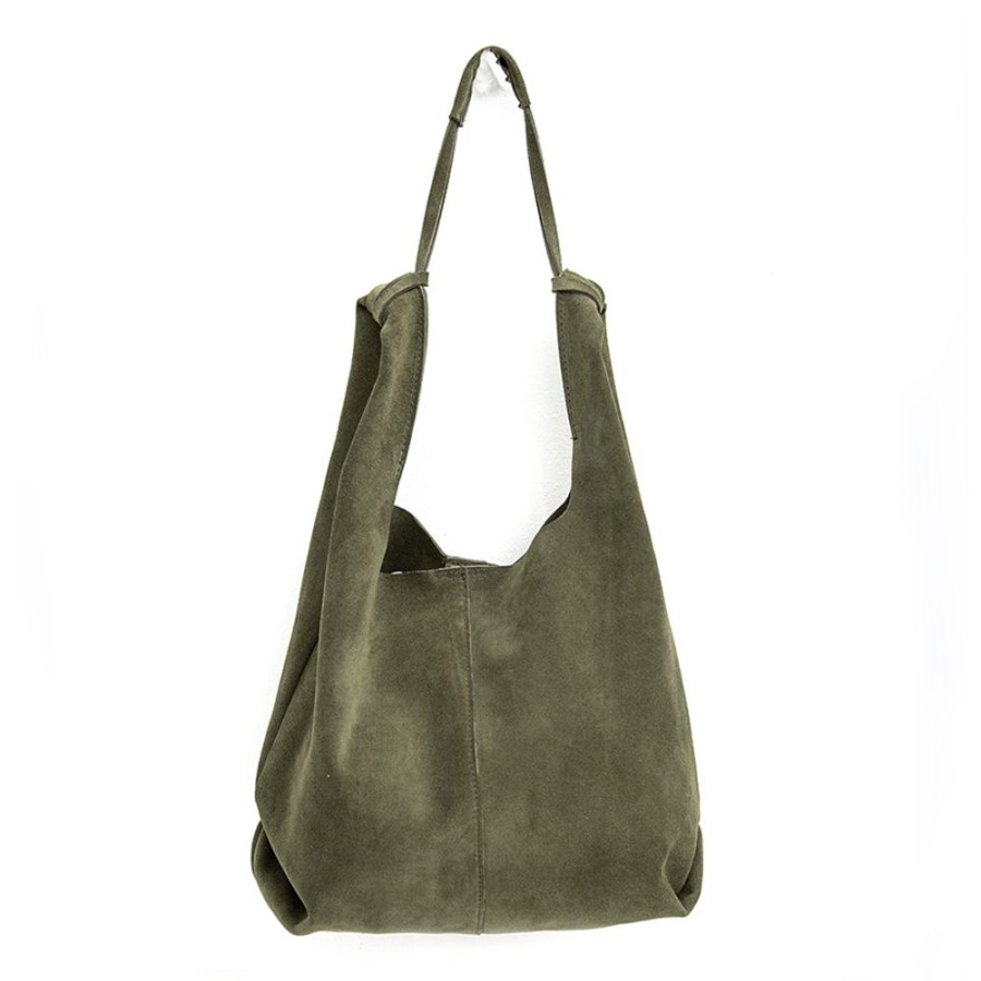 Borse A Spalla Laura Di Maggio | Le Sac - Sacca In Pelle Camoscio Verde Militare - Laura Di Maggio