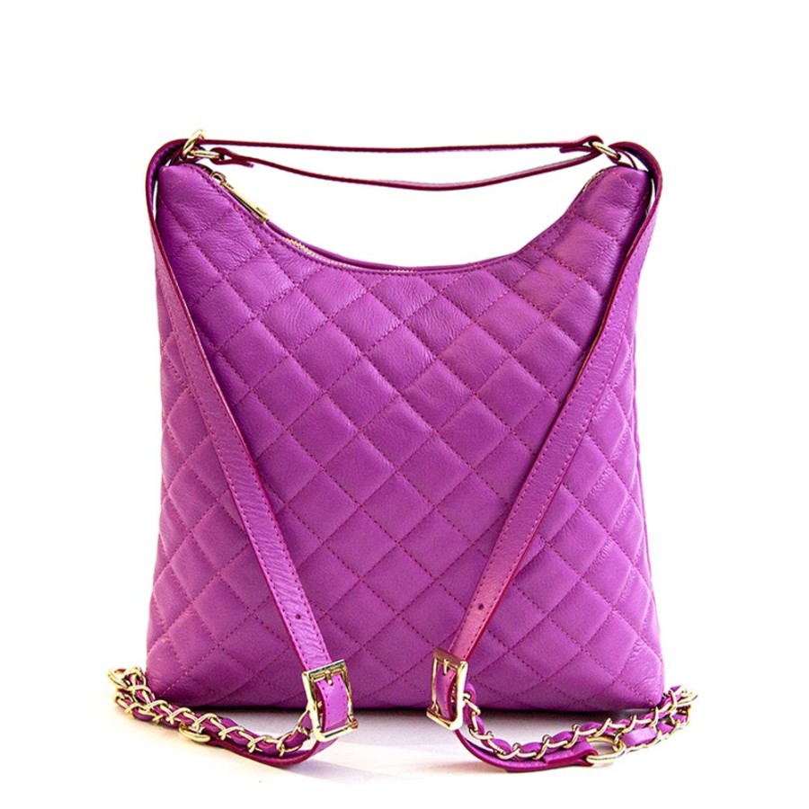 Zaini Laura Di Maggio | Isabel - Zaino/Borsa In Nappa Trapuntata Fuxia - Laura Di Maggio