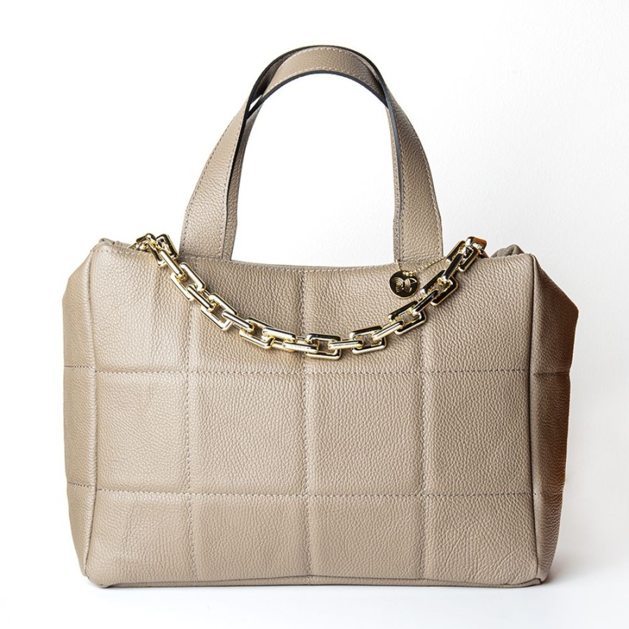 Borse A Mano Laura Di Maggio | Tyra - Borsa In Pelle Dollaro Trapuntato Beige - Laura Di Maggio